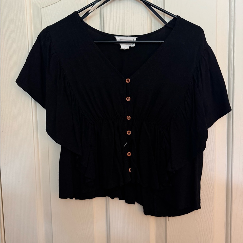 Black Button-Up Women's Top